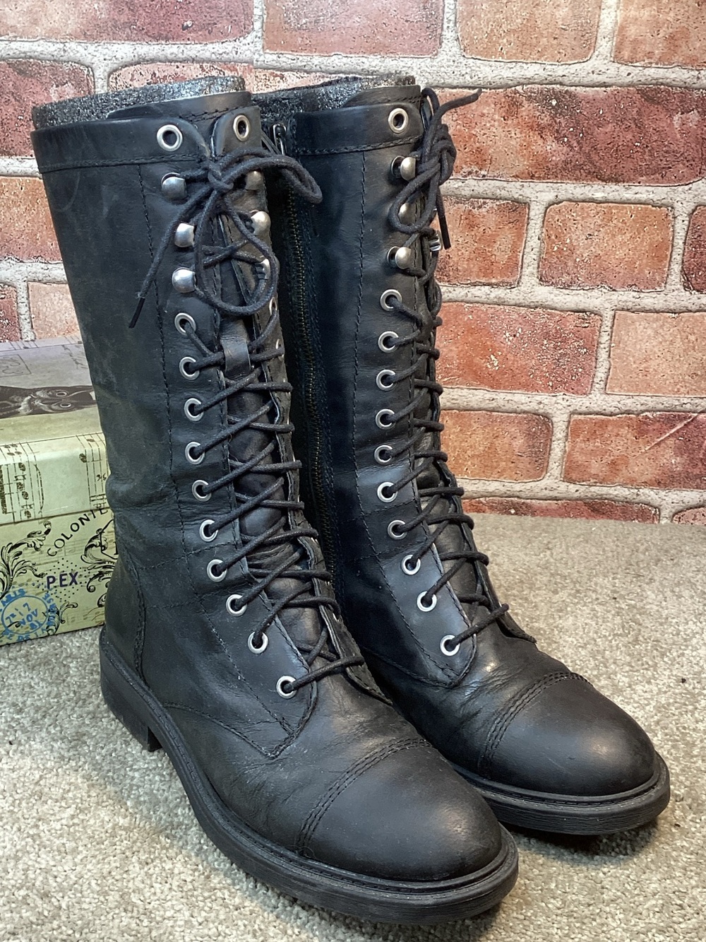 Nine West Gunner womens black tall combat boots size 7